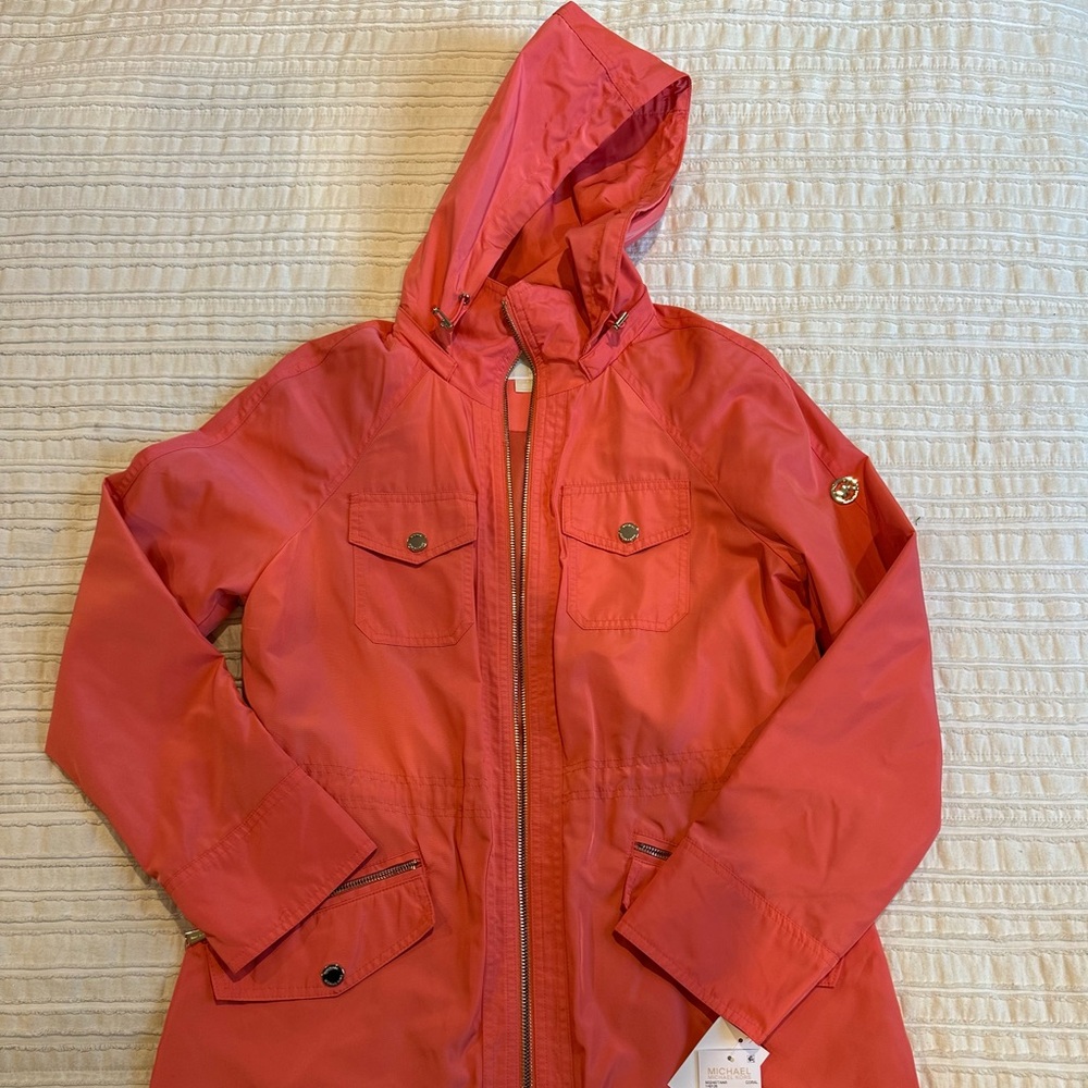 Coral Michael Kors Hooded Rain Jacket